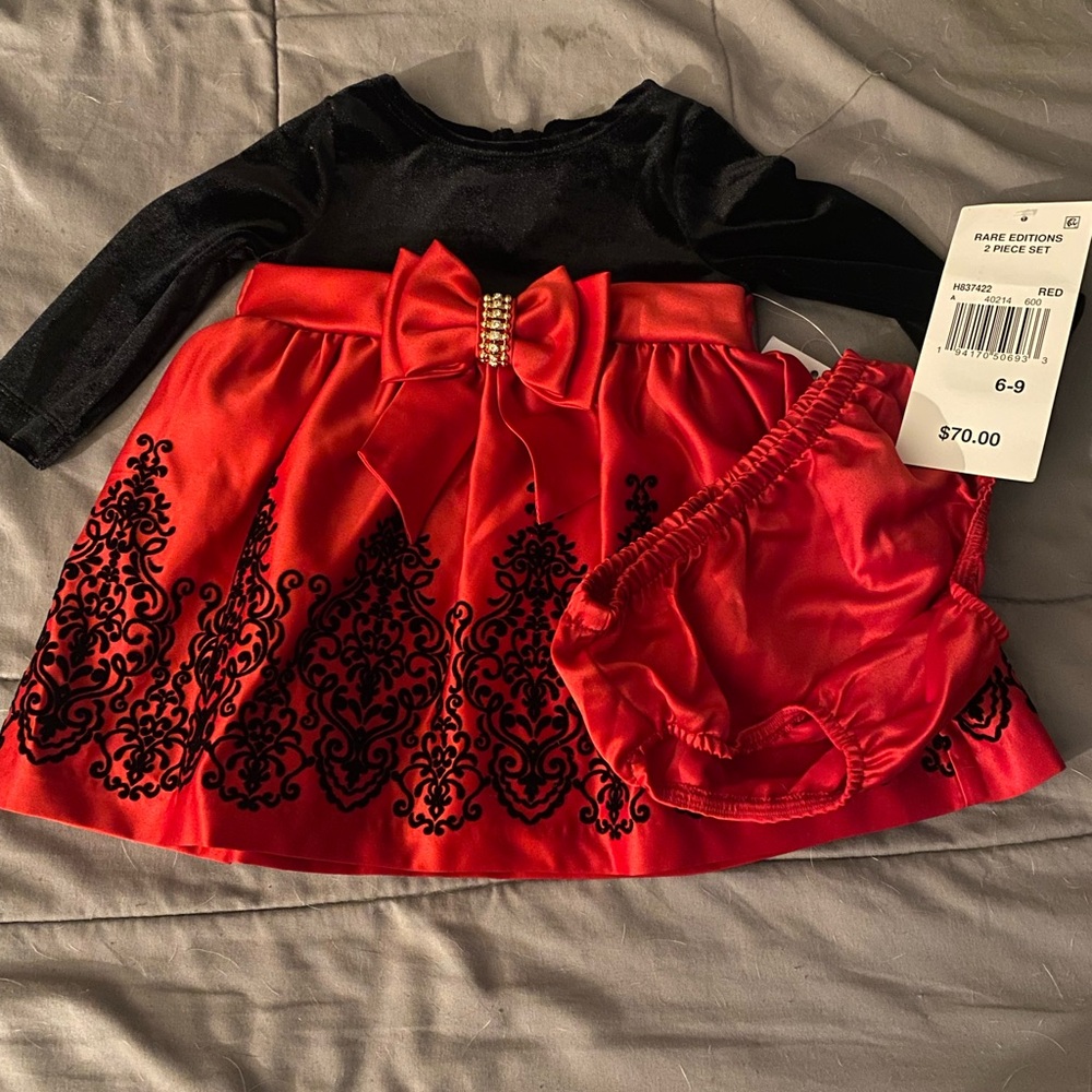 Rare Editions Black Velvet Dress (6-9M)